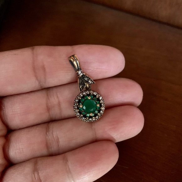 Emerald Topaz Round Silver Pendant Roxelana Antique Style - Picture 6 of 9